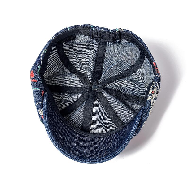 Denim Octagonal Hat Women's Print Newsboy Cap Girl Denim Cap Forward Hat Painters Hats