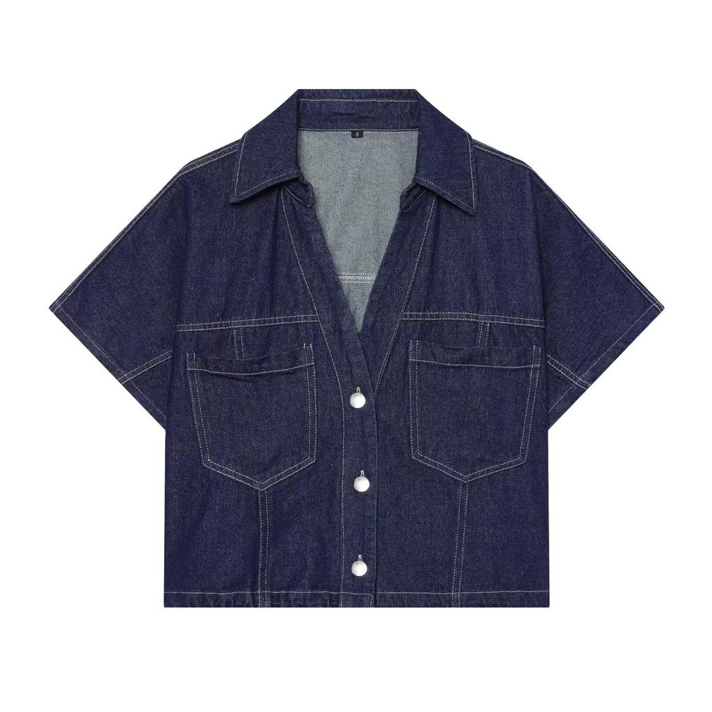 European and American style, wholesale women's clothing, fashion denim short shirt + double-placket denim skirt pants 1416034