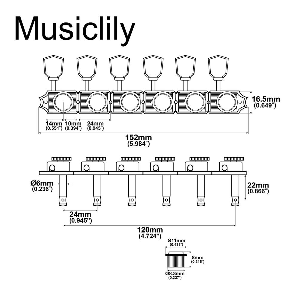 Musiclily Pro Vintage 6-String Guitar Locking Tuners for Strat/Telecaster with Nickel Keystone Buttons
