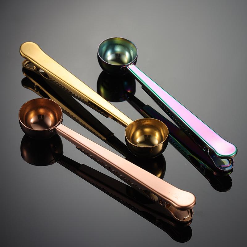 Зажим для кофейной ложки из нержавеющей стали 430, многоцелевой зажим для запечатывания пакетов, титановое покрытие PVD, розовое золото, черный цвет