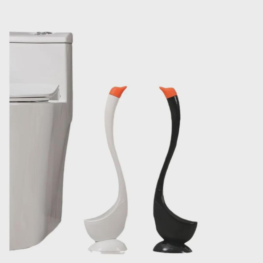 Swan Design Vertical Toilet Brush Set with Base - Practical Plastic Bathroom Accessory