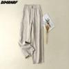 Plus Size 2022 New Women Linen Wide Leg Pants Summer Elastic Vintage Solid Loose Long Pants