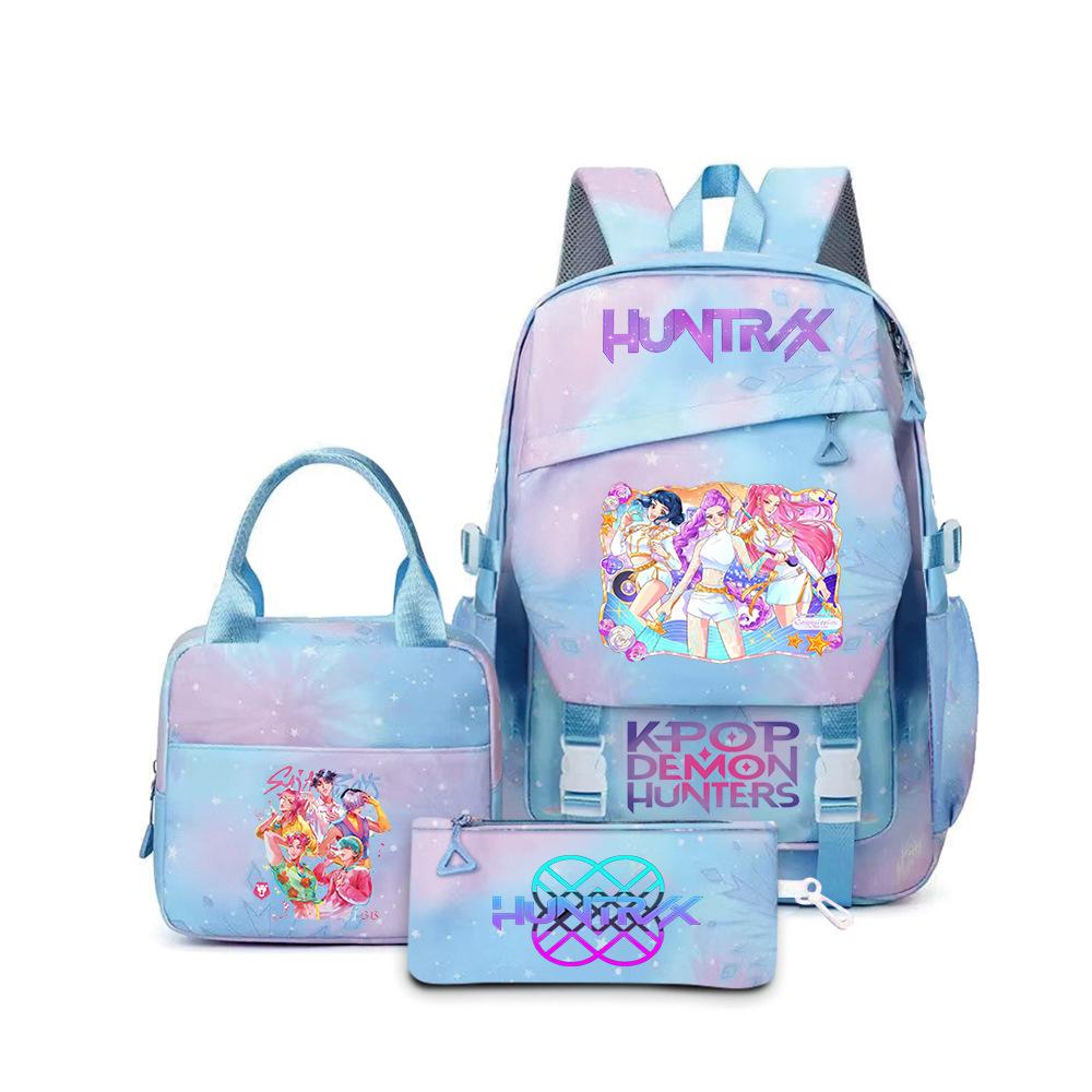 K-Pop Demon Hunter Girl Group Backpack Demon Boy Group Cartoon Anime Lunch Bag Pencil Case Three-Piece Set
