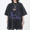Anime Solo Leveling Sung JinWoo Graphic Print T Shirt Men Vintage Washed Tshirts Manga Cotton Tee Harajuku Male Casual T-shirt