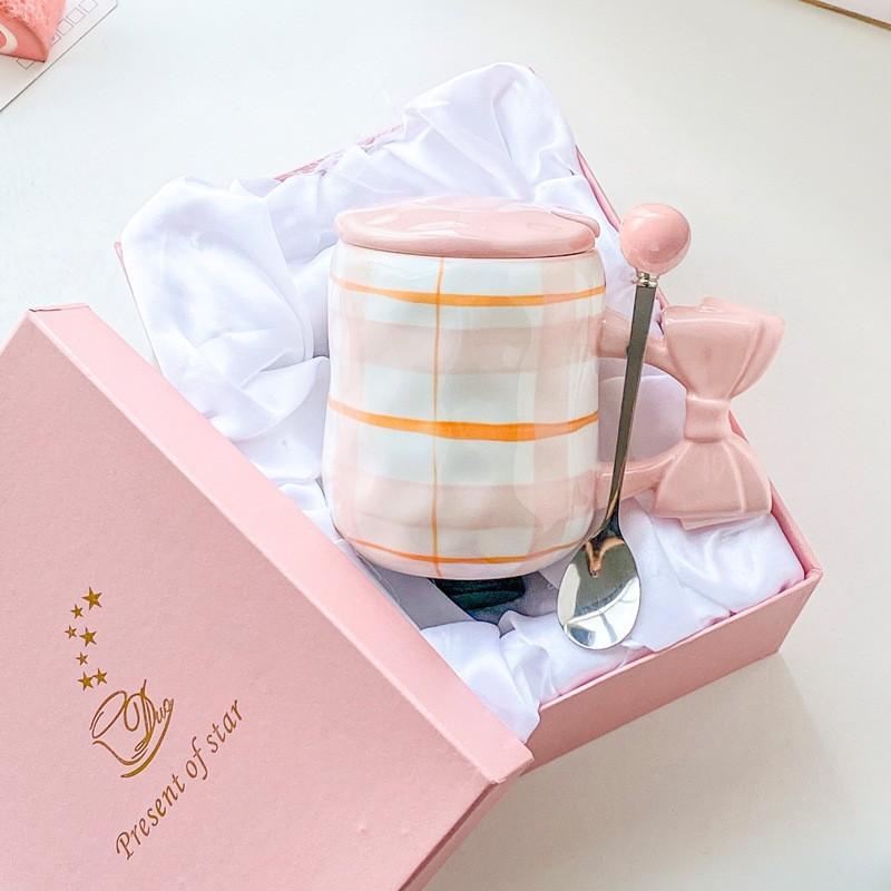 Кружка высокой ценности с крышкой и ложкой, милая, для пары, кофейная чашка, для офиса, дома, керамическая чашка для питья