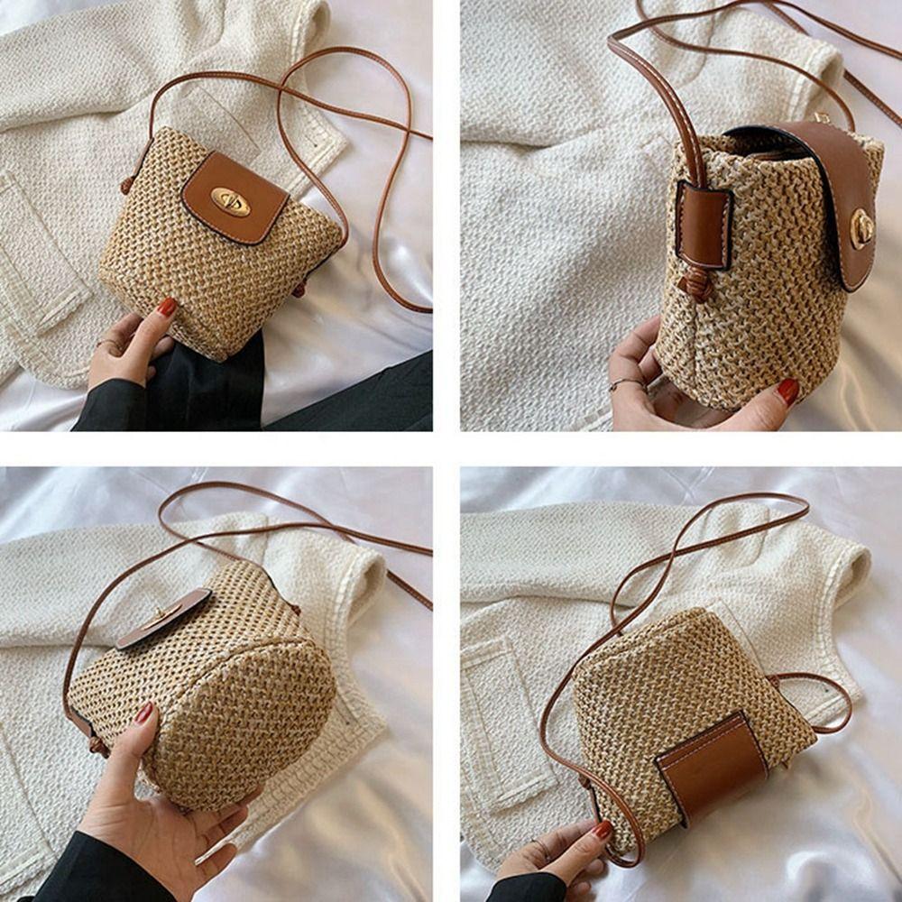 Bohemian Style Weave Shoulder Bag Mini Crossbody Bag Casual Woven Bags for Women Makeup Bag