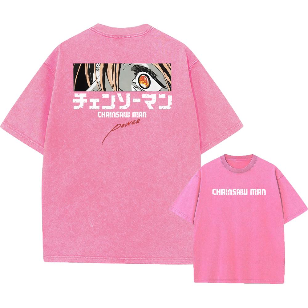 Chainsaw Man Аниме Манга Стираная футболка Короткие рукава Футболки большого размера Новинка Мужские топы Уличная одежда Печатный