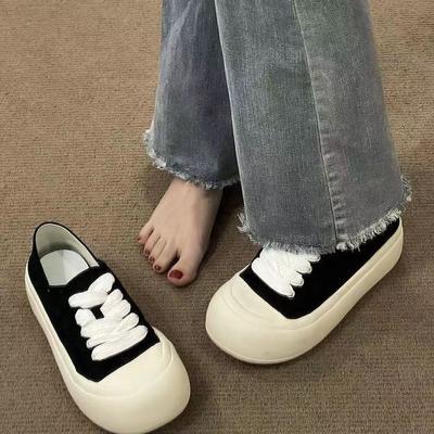 Большие туфли на каблуках женские шикарные туфли универсальные 2024 новые двухкомпонентные парусиновые туфли на платформе повседневные универсальные белые туфли