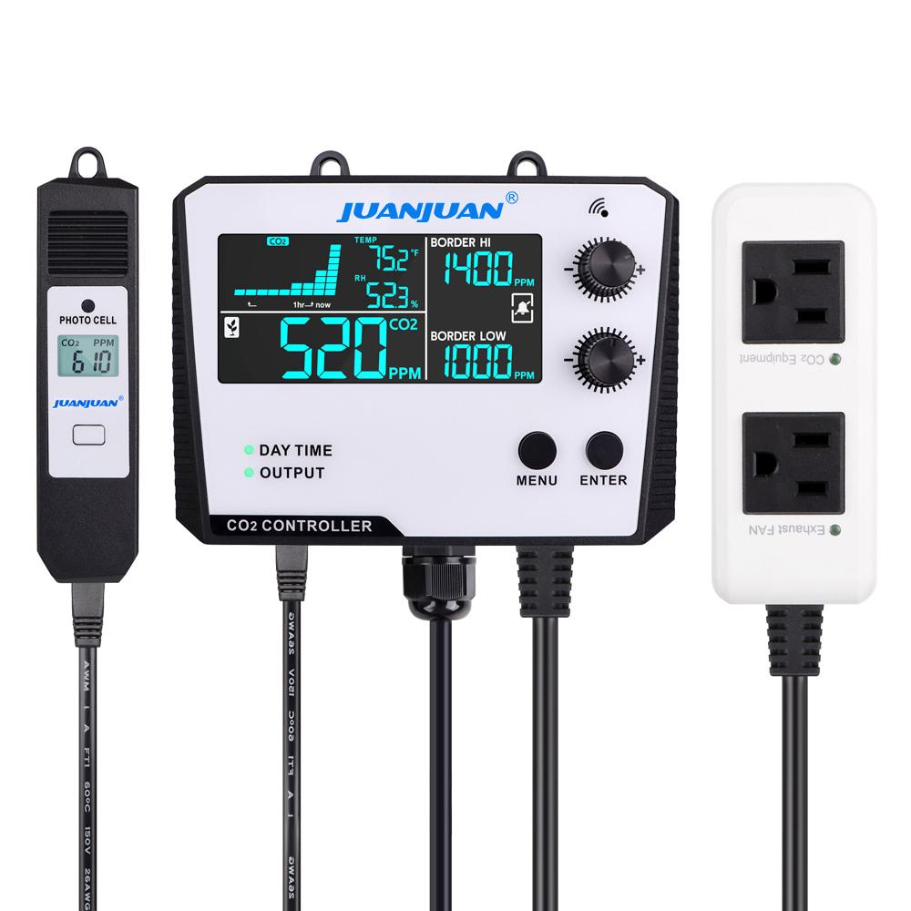 Вилка ЕС/США Двухканальный/Одноканальный Умный контроллер CO2 NDIR Датчик CO2 День Ночь Детектор углекислого газа Для теплицы Гидропоника