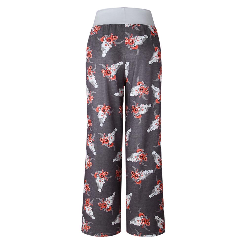 Women Ladies Summer Floral Prints Drawstring Wide Leg Pants Leggings