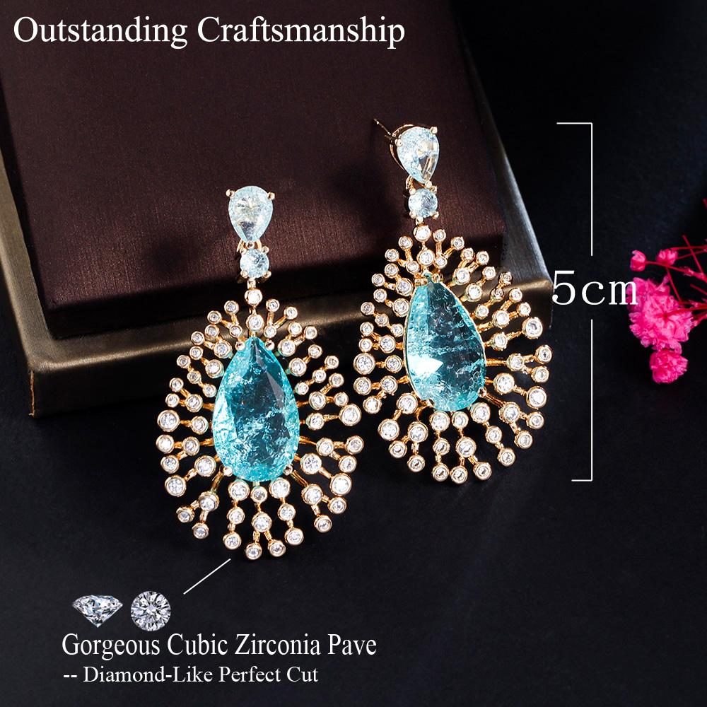 Высококачественные ювелирные изделия для ужина CMM, светло-зеленые золотые серьги AAA + циркон, большие серьги-капли