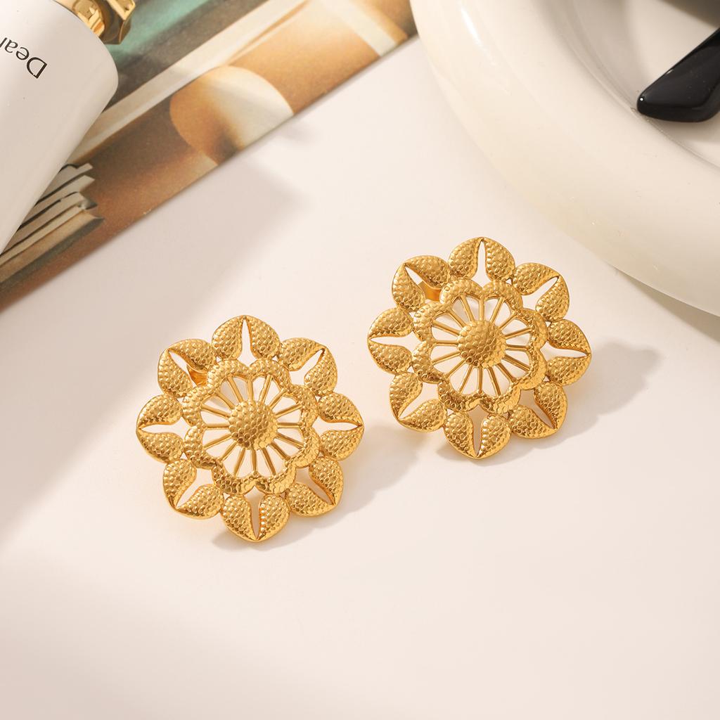 Новые серьги-подсолнухи из титановой стали для женщин, модные ретро-украшения высокого класса с золотым покрытием из нержавеющей стали, подарок
