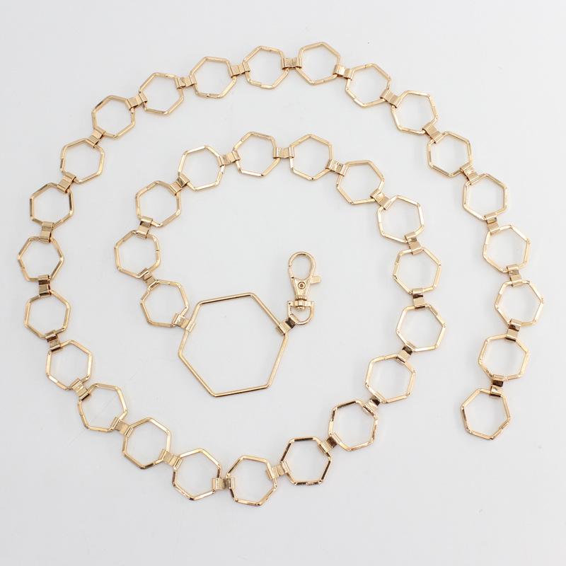 Регулировка крючка Индивидуальность Шестиугольная металлическая поясная цепочка Женский декоративный ремень для платья