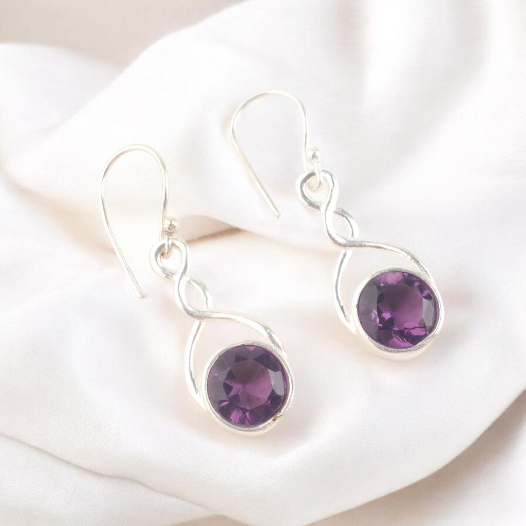 Genuine Purple Amethyst Gemstone 925 Silver Handmade Jewelry Earrings 1.68" CE-15-5