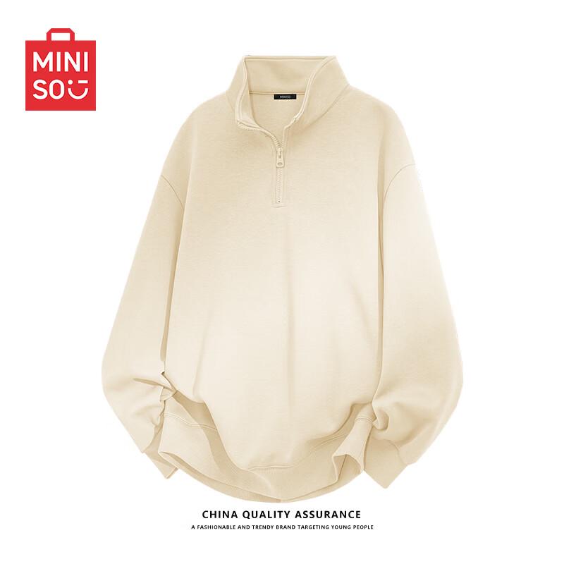 MINISO Men's Solid Color Half-Zip Stand Collar Sweatshirt
