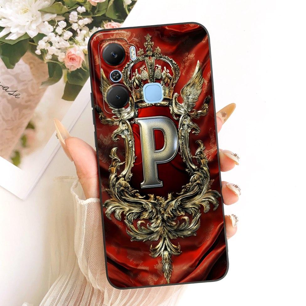 Чехол для телефона Infinix Hot 12Pro X668C Чехол для Infinix Hot 12 Pro Силиконовый Эстетичный Роскошный Буквы от A до Z 2D Рисованный