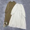 Ruffles Collar Cotton Solid Color Loose Dresses Women Spring Casual Vintage Japanese Mori Pockets Dress