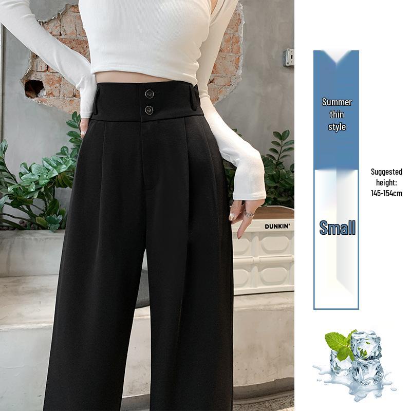 Женские черные брюки с высокой посадкой и широкими штанинами, 2025: Стройнящий, Драпированный, Повседневный, Весенне-осенний стиль