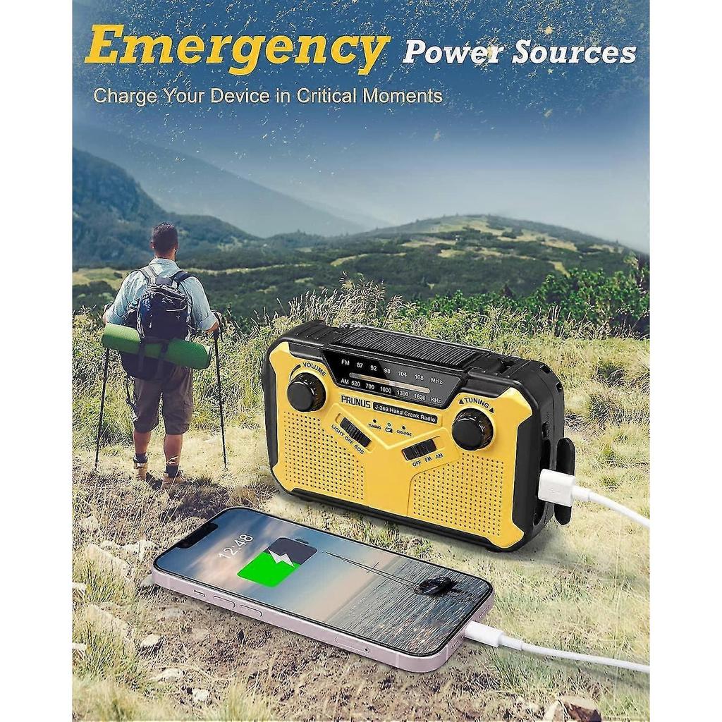 J-369 Emergency Solar Radio - 3000mAh Power Bank, AM/FM, Hand Crank, Flashlight, Reading Lamp, SOS Alarm for Survival & Outdoor