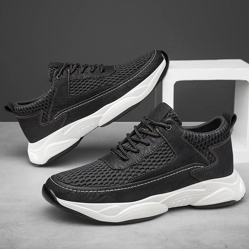 Fashion Breathable Sneakers Man Elevator Shoes Height Increase Insole 8cm Black Taller Shoes Men Leisure Fashion Sports Plus Size 37-44
