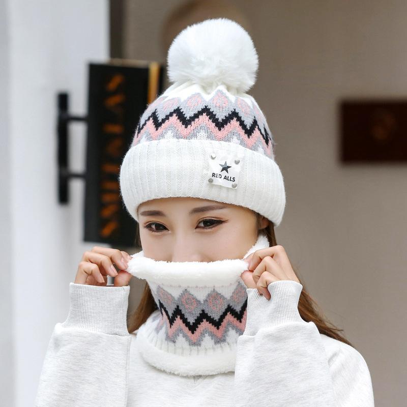 Hat women's winter plush thickened wool hat windproof warm ear protection autumn and winter versatile knitted cycling hat