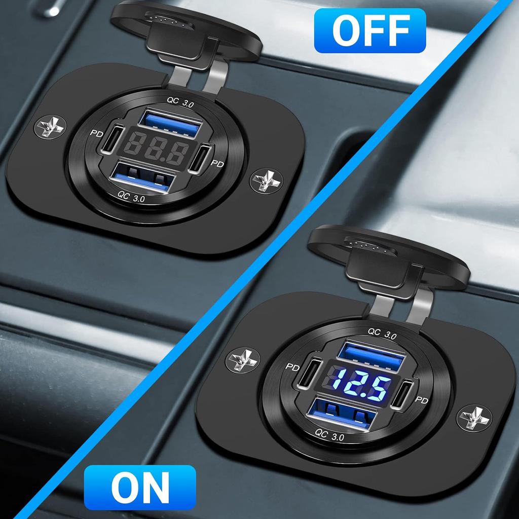 96 Вт PD3.0 + QC3.0 4-портовое быстрое автомобильное зарядное устройство со светодиодным дисплеем - iPhone Samsung Huawei совместимо с водонепроницаемым корпусом