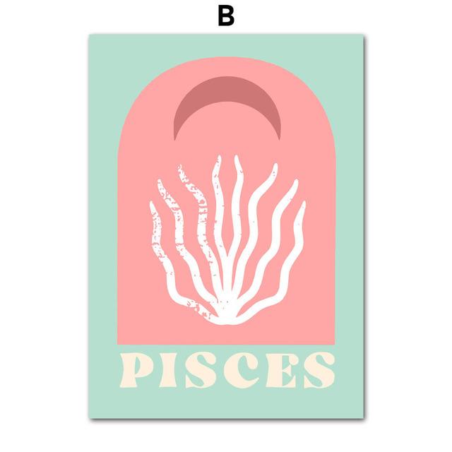 Рамка из цельного дерева Рак Лев Знак зодиака Звезда Лист Бохо Ретро Стена Искусства Холст Картины Скандинавские Современные Плакаты Печатает Фотографии Спальня Домашний Декор