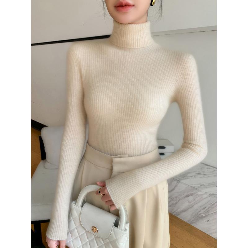 Women's Slim-Fit High-Neck Cashmere Sweater, Solid Color Knit for Layering, 2025 Autumn/Winter Arrival, Flattering Tight-Fit Design.