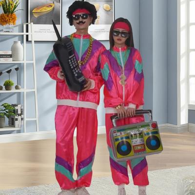 Yousheng 80s женский спортивный костюм комплект ретро хип-хоп диско наряд цветная куртка эластичный пояс брюки комплект повседневная спортивная одежда