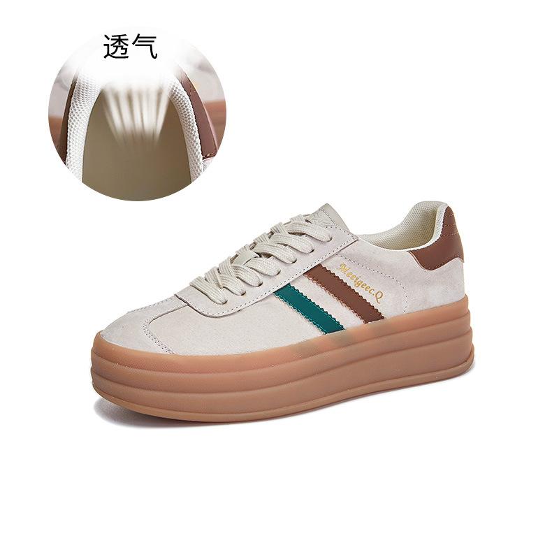 Leather German Training Shoes Women's 2025 Spring and Summer New Platform White Shoes Women's Casual Height-increasing Women's Shoes Fashion Versat