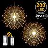 LED Dandelion Firework Copper Lights,8 Modes Dimmable String Fairy Lights with Remote Control Hanging Starburst Lights for Parties Home