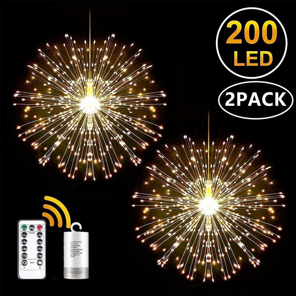 LED Dandelion Firework Copper Lights,8 Modes Dimmable String Fairy Lights with Remote Control Hanging Starburst Lights for Parties Home