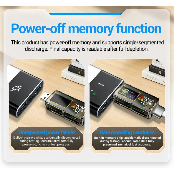 Цифровой вольтметр-амперметр ANENG P01 USB-тестер 4В-30В Емкость Энергия Температура Детектор быстрой мощности