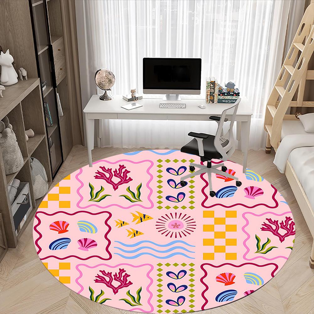 1pc Oceanic Patterns Office Round Rug, Non-slip, Soft and Durable Office Rug for Interior Decoration, Perfect for Office, Beautiful Decoration yy26032