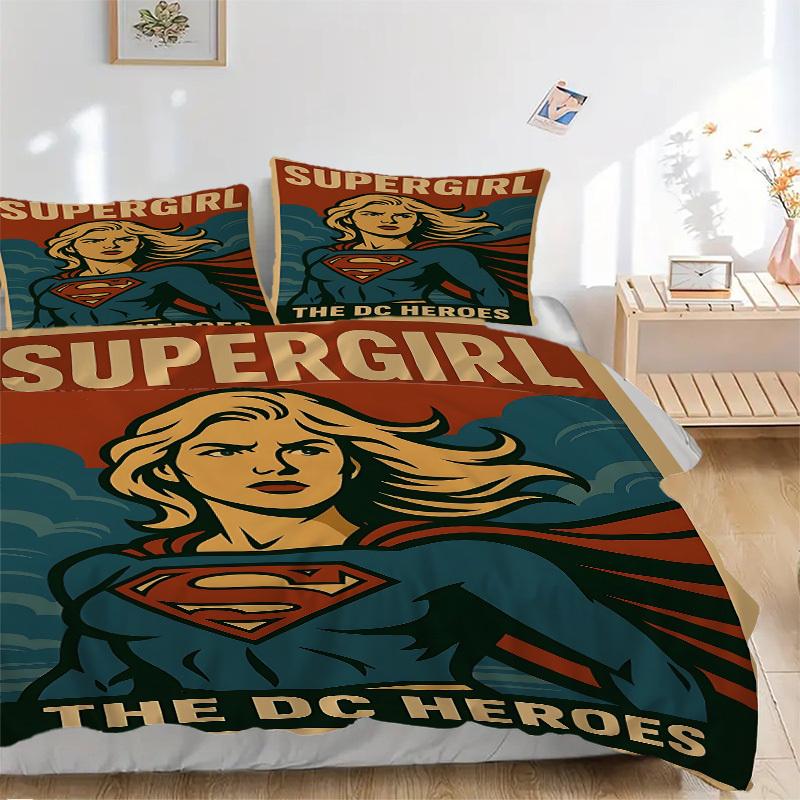 3pcs Supergirl Duvet Cover Set, 1 Duvet Cover + 2 Pillowcases (No Insert), Cozy Bedding, Bedroom Set, Easy Care, Durable yy251103084
