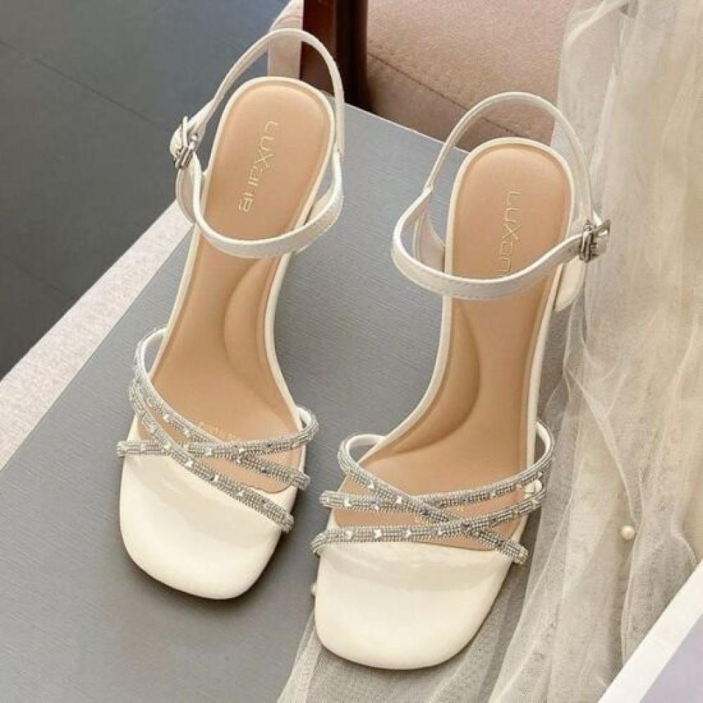 Melting Brown Women Crystal Strap Stiletto Sandal 2color
