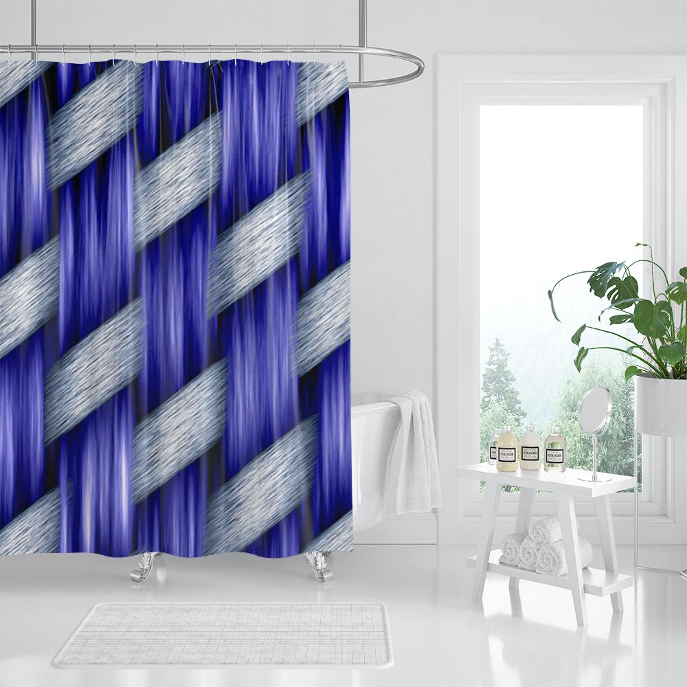 Blue Mosaic Pattern Shower Curtains Waterproof Polyester Bath Curtain Geometrical for Bathroom Home Decor Curtain with Hooks