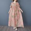 Short Sleeve Plus Size Cotton Vintage Floral New In Dresses for Women Casual Loose Long Summer Dress