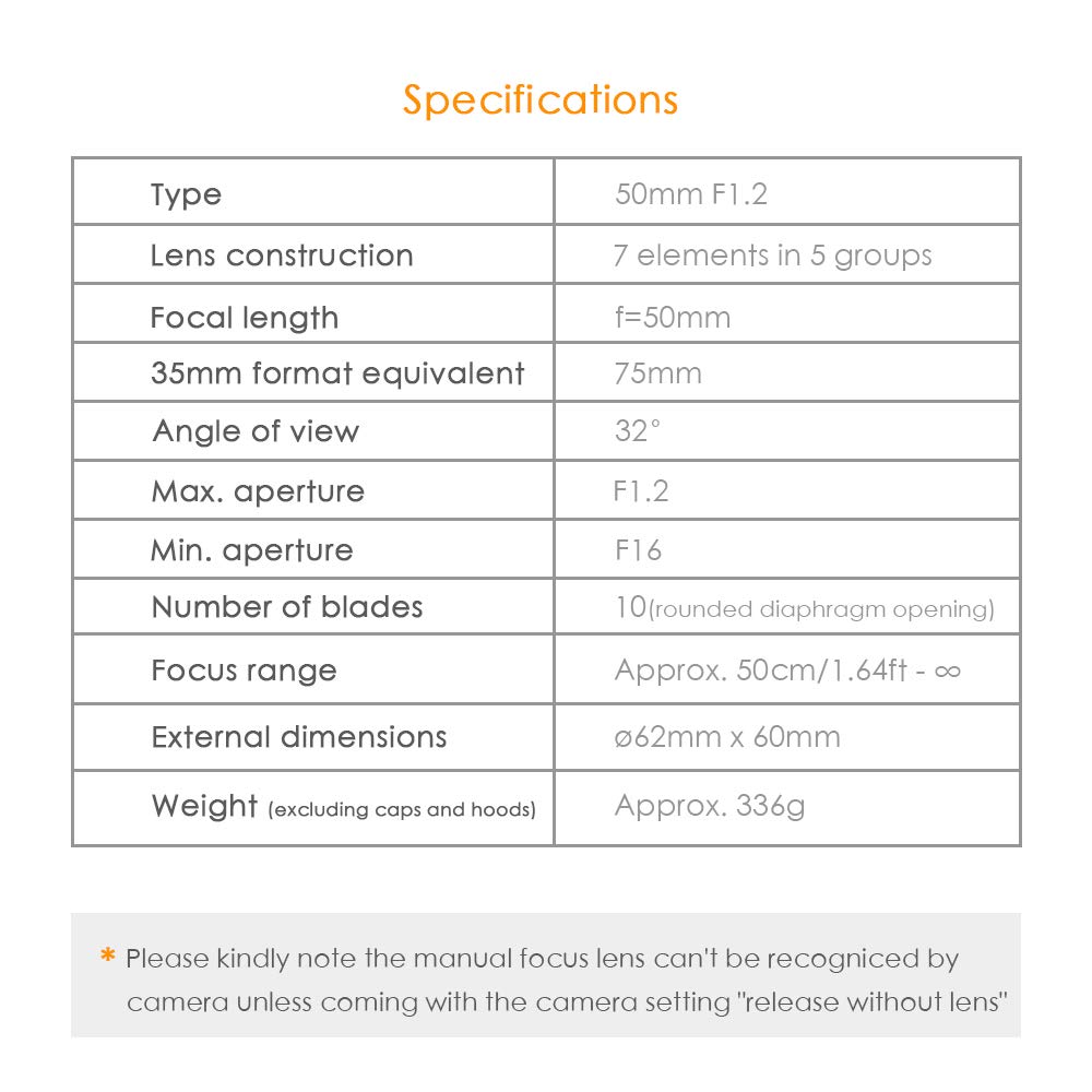 Meisho Optical TTartisan 50mm Large Aperture Manual Focus Prime Lens for Fujifilm Cameras F1.2 APS-C X-mount
