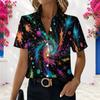 Women Casual Short Sleeve Button Up Shirt Rainbow Spiral Tie Dye Print Turn Down Collar Loose Summer Daily Vacation Blouse