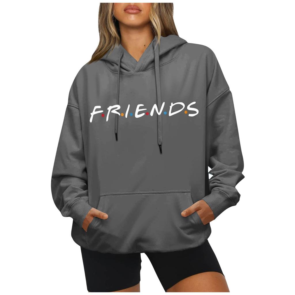 Модный повседневный свободный пуловер с длинными рукавами и буквенным принтом с веревочной толстовкой