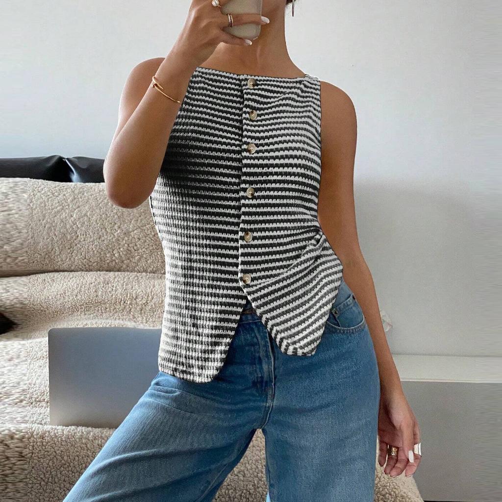 Женская повседневная футболка без рукавов на пуговицах