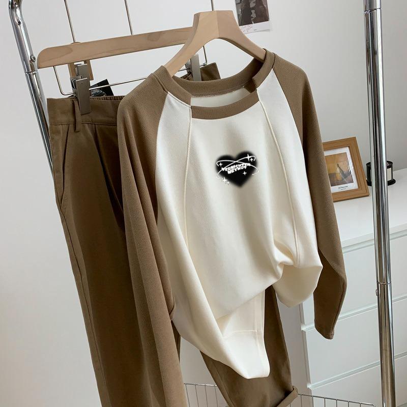 Женская футболка с длинным рукавом и контрастными плечами, женская свободная футболка на весну и осень