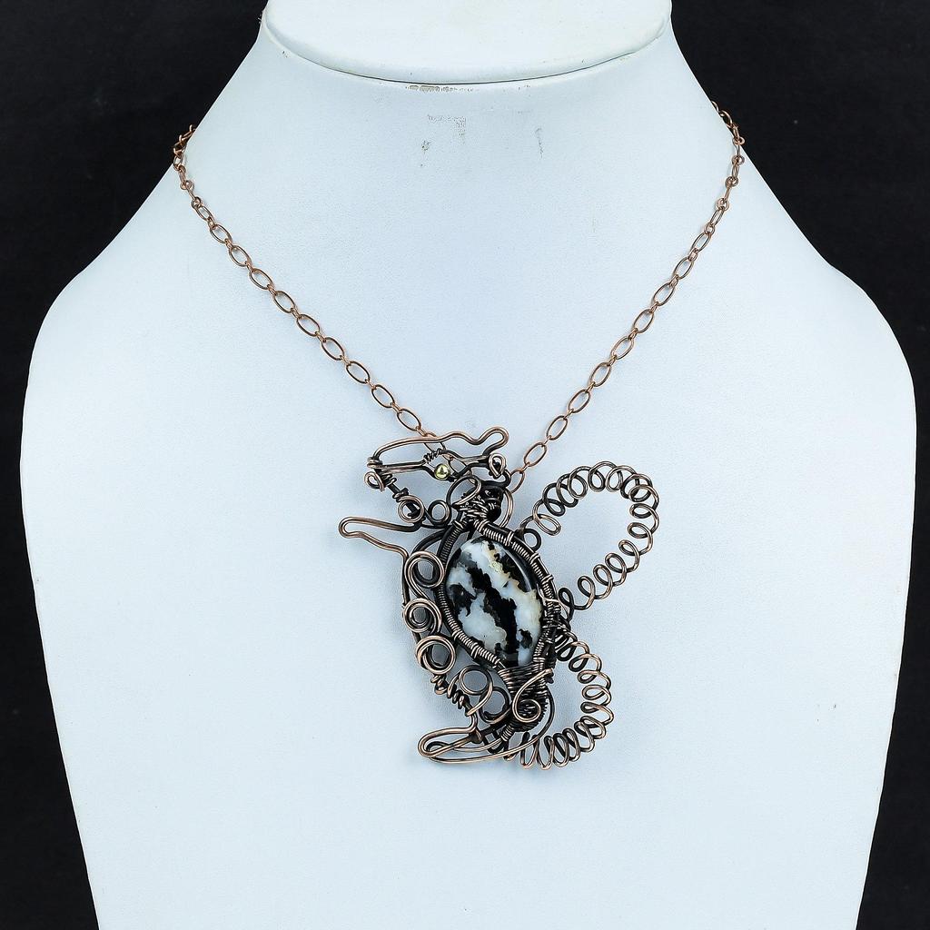 Белый бирюзовый кулон Buffalo, обернутый медной проволокой, кулон ручной работы в виде кролика, медные украшения, оригинальный кулон с драгоценными камнями, подарки для нее