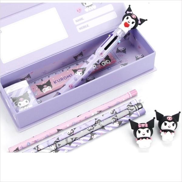 Sanrio Набор канцелярских принадлежностей Kuromi, школьные принадлежности для начальной школы, для девочек, розовый + фиолетовый, 2 упаковки