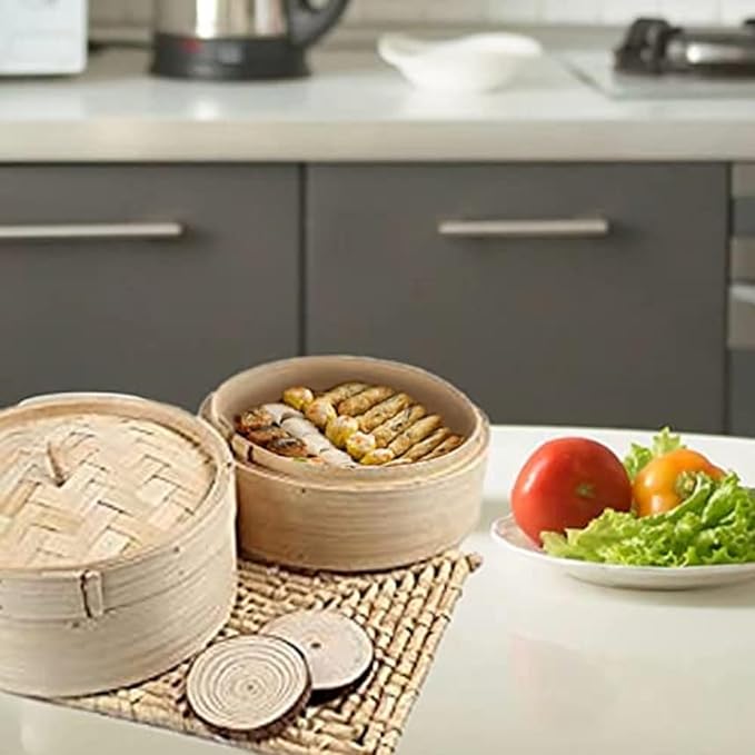 ABHAS® 8-Inch Handcrafted Bamboo Basket Steamer | Multipurpose Wooden Basket for Momo, Dimsum, Fruits & Vegetables.
