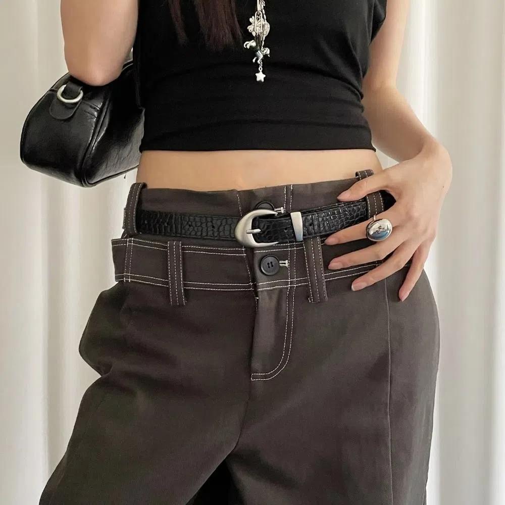 PU Leather Women's Belt Y2k Dress Jeans Belt Fashionable Thin Waist Belt For Girls