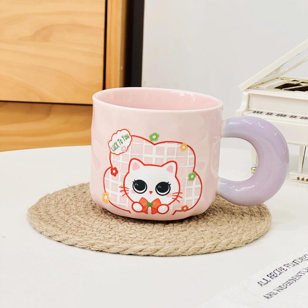 Small Fresh Cat Ceramic Cup for Home Use High Value Cartoon Mug with Cover Spoon Wedding Souvenir Gift Cup
