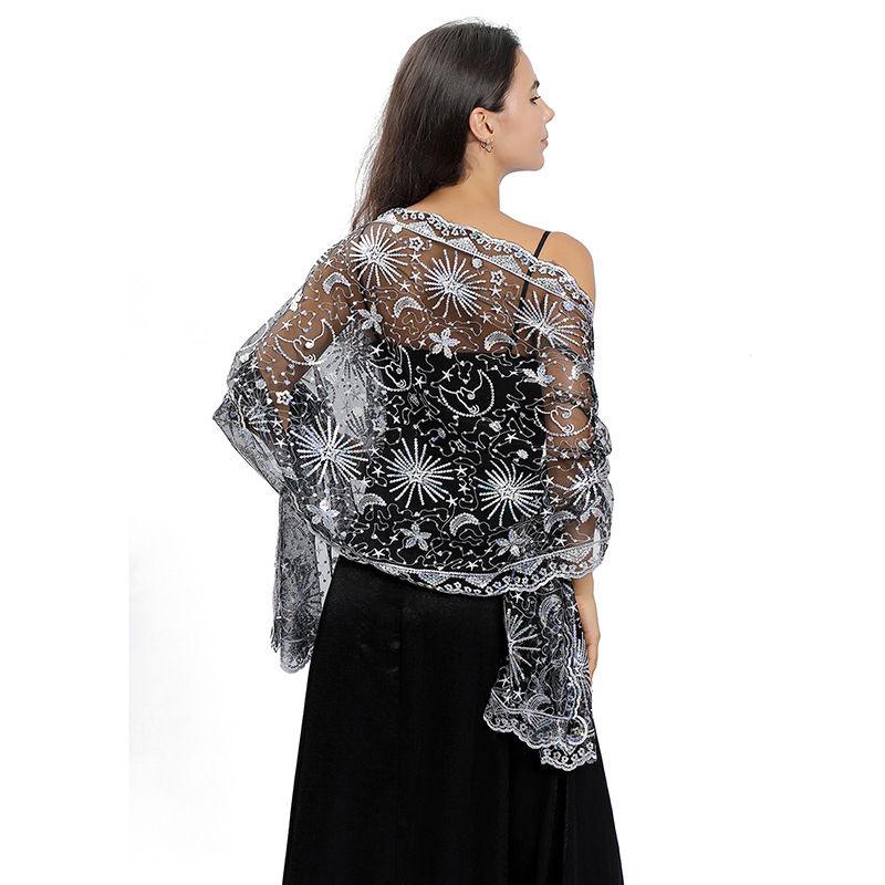 Shawl Dress Embroidered Shawl Dinner Shawl Women Star Moon Sequined Stage Party