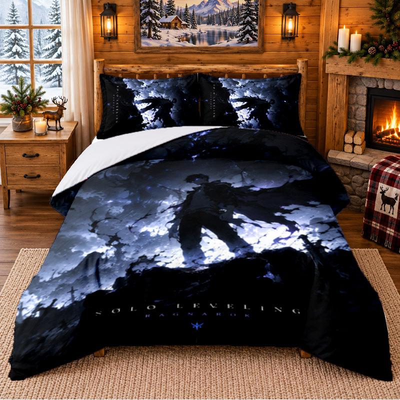 Solo Leveling Pattern Bedding 3Pcs Set Bed Sheet And Pillowcases For Indoor Bedroom